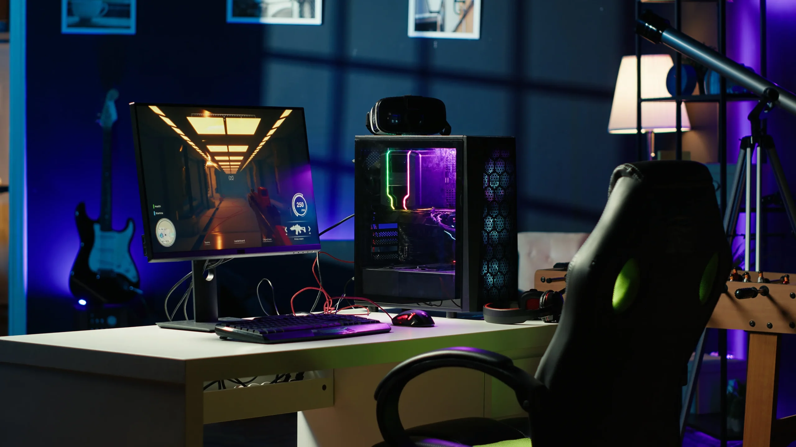 Bakımlı gaming koltuk - neon ışıklı profesyonel oyun odası